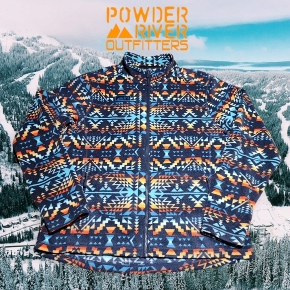 Powder River‎ Outfitters Fleece Jacket Mens Aztec Southwestern Blue Orange XL